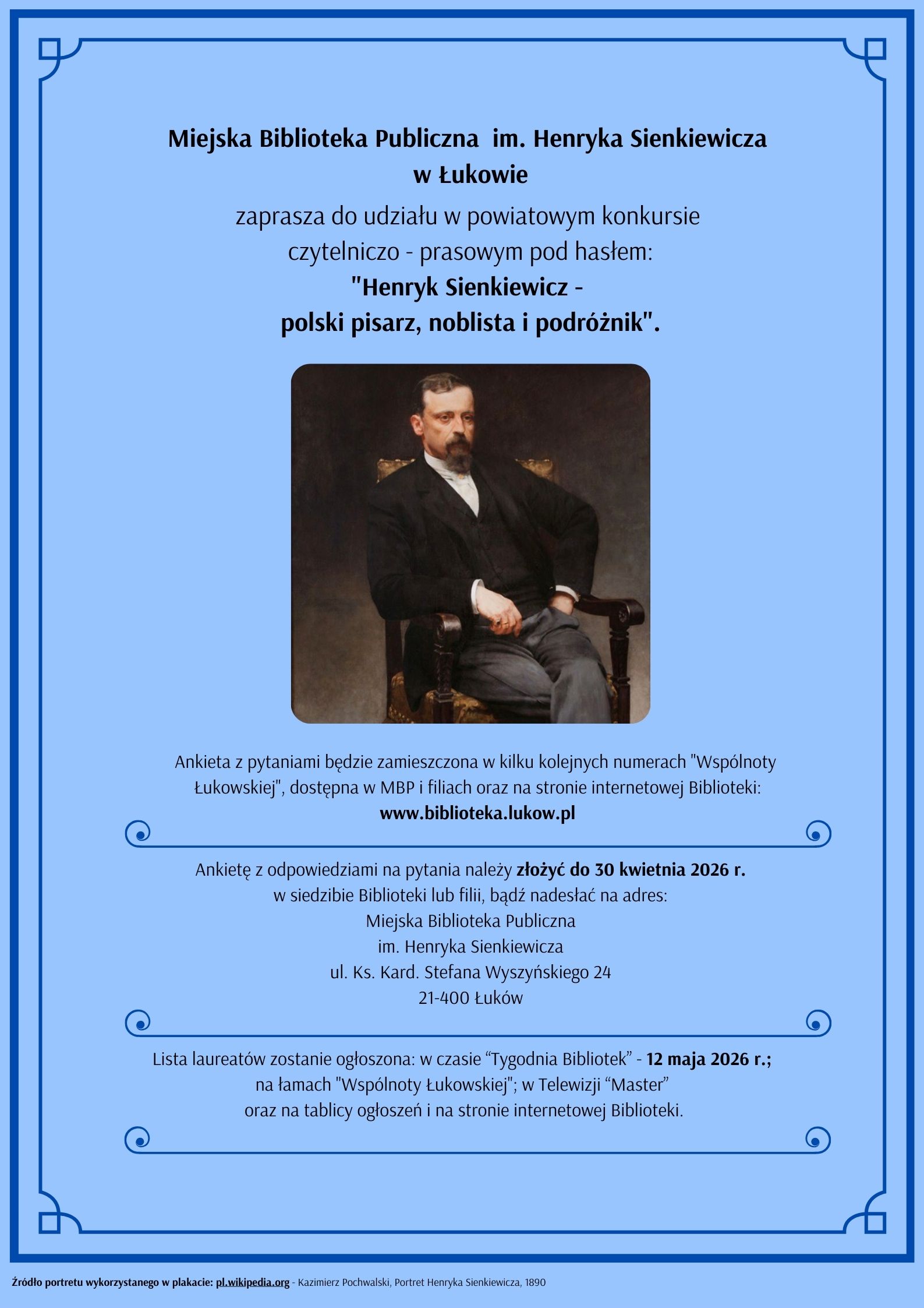 Biblioteczny konkurs o Henryku Sienkiewiczu